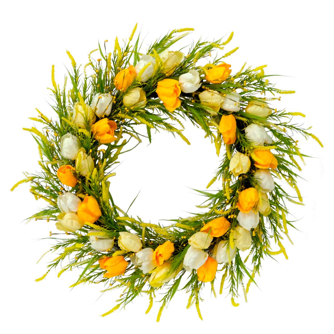 30'' Green and Yellow Tulip Floral Spring Wreath